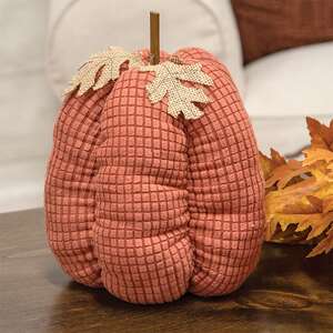 Stuffed Orange Waffle Weave Pumpkin w/Burlap Leaves, 9"H CW4036;