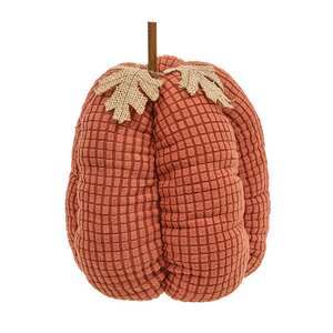 Stuffed Orange Waffle Weave Pumpkin w/Burlap Leaves, 9"H CW4036;