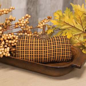 Stuffed Orange & Black Mini Check Long Primitive Pumpkin Sitter