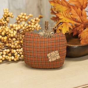 Stuffed Orange Plaid Mossy Top Fall Pumpkin
