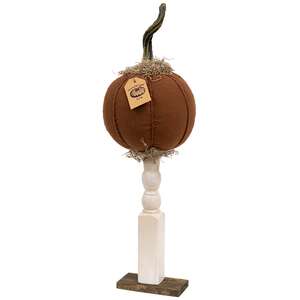 Primitive Mossy Top Pumpkin on Pedestal - 19.5"H