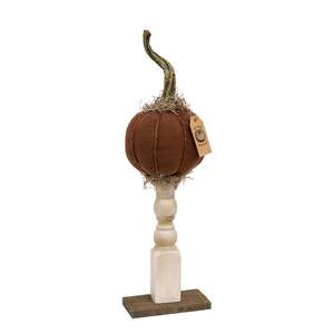 Primitive Mossy Top Pumpkin on Pedestal - 16"H