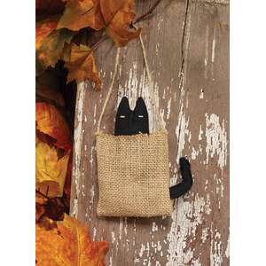 Stuffed Primitive Cat in Burlap Sack Hanger