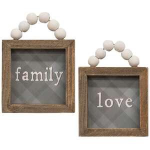 Love or Family Beaded Plaid Mini Frame, 2 Asstd.