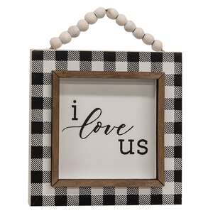 You + Me Beaded Black & White Plaid Sign, 2 Asstd.