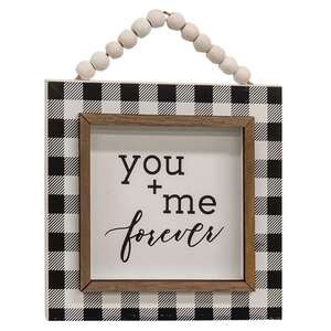 You + Me Beaded Black & White Plaid Sign, 2 Asstd.