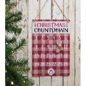 Red Plaid Metal Christmas Countdown Calendar