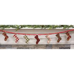 Wooden Plaid Stockings & Beads Garland
