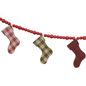 Wooden Plaid Stockings & Beads Garland