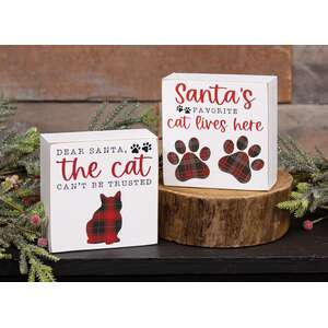 Santa's Favorite Cat Box Sign, 2 Asstd.
