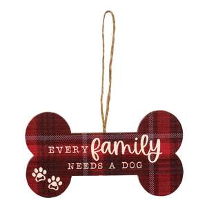We Woof You A Merry Christmas Plaid Dog Bone Ornament, 4 Asstd.