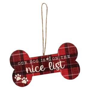 We Woof You A Merry Christmas Plaid Dog Bone Ornament, 4 Asstd.