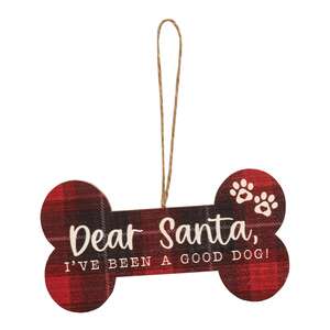 We Woof You A Merry Christmas Plaid Dog Bone Ornament, 4 Asstd.