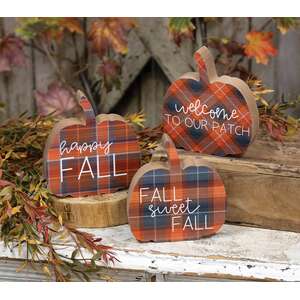 Fall Sweet Fall Plaid Pumpkin Chunky Sitter, 3 Asstd.