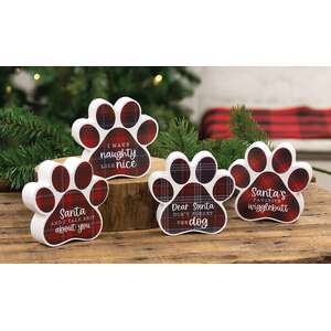 Dear Santa Plaid Pawprint Sitter, 4 Asstd.