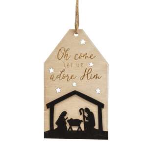 Let Us Adore Him Silhouette Wooden Tag Ornament, 2 Asstd.