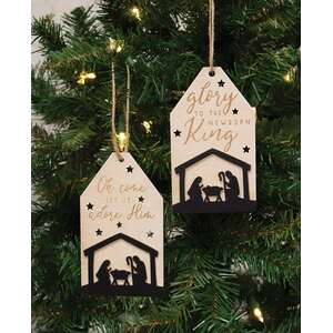 Let Us Adore Him Silhouette Wooden Tag Ornament, 2 Asstd.