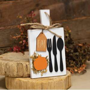 Silverware and Pumpkin Eat Cutting Board Sign Ornament