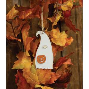 Ghost Gnome With Jack O Lantern Ornament