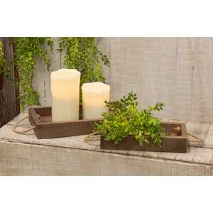 2 Set - Stained Wood Rectangle Trays with Jute Handles