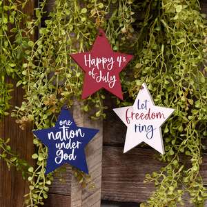 Fourth of July Wooden Star Ornament - 3 Asstd.