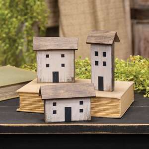 Weathered Wooden Primitive House Sitter - 3 Asstd.