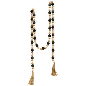 Black, Natural, White Wooden Bead Garland, 57"L
