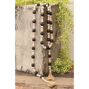 Black, Natural, White Wooden Bead Garland, 57"L