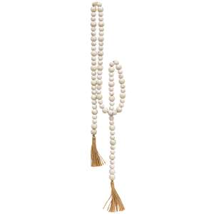 Distressed White Beaded Garland with Jute Tassels, 57"L