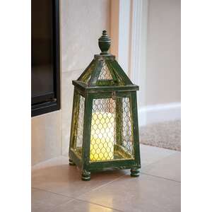 Distressed Green Chicken Wire Birdcage Lantern