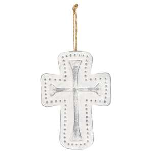 Distressed Metal Cross Dotted Ornament 65239;