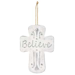 Believe Distressed Metal Cross Ornament 65240;