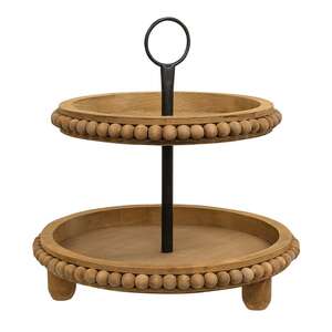 Natural Wood Beaded Two Tiered Tray 65264;