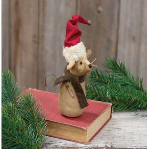 Stuffed Primitive Mouse in Santa Hat