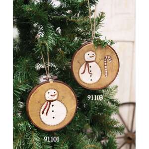 Teastained Primitive Snowman & Candy Cane Stitchery