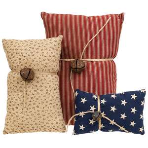 3 Set - Primitive Americana Jingle Bell Pillows CS39074;