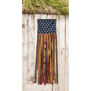 Primitive Rag Strip Flag Banner with Jingle Bells