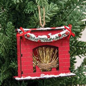 Snowy Winter Wooden Fireplace Ornament LS142505;