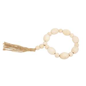 Natural Wood Oval Bead Candle Ring w/Jute Tassel 36119;