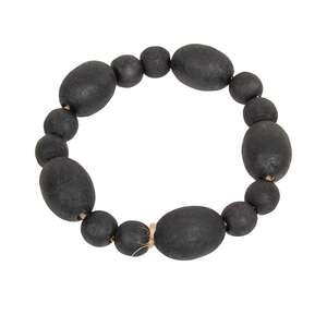 Black Distressed Wood Oval Bead Candle Ring 36120;