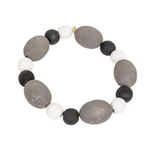 Black White & Gray Distressed Wood Oval Bead Candle Ring 36122;
