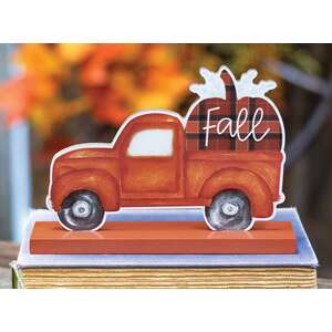 Orange Truck with Plaid "Fall" Pumpkin on Base