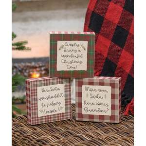 Move Over Santa Plaid Box Sign, 3 Asstd.