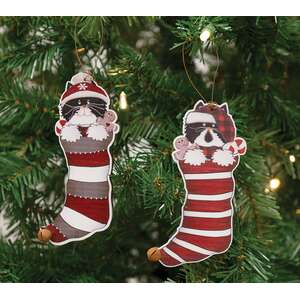 Kitty Jingle Bell Stocking Ornament, 2 Asstd.