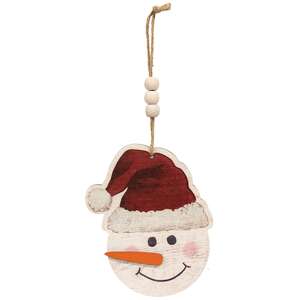Weathered Wood Look Beaded Snowman w/Hat Ornament, 3 Asstd.