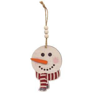 Weathered Wood Look Beaded Snowman w/Hat Ornament, 3 Asstd.