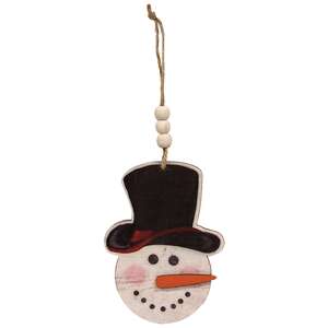 Weathered Wood Look Beaded Snowman w/Hat Ornament, 3 Asstd.