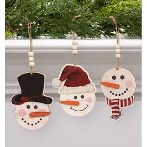 Weathered Wood Look Beaded Snowman w/Hat Ornament, 3 Asstd.