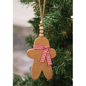 Rustic Wood Beaded Gingerbread Man Ornament