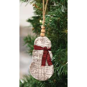 Rustic Wood Beaded Snowman w/Scarf Ornament